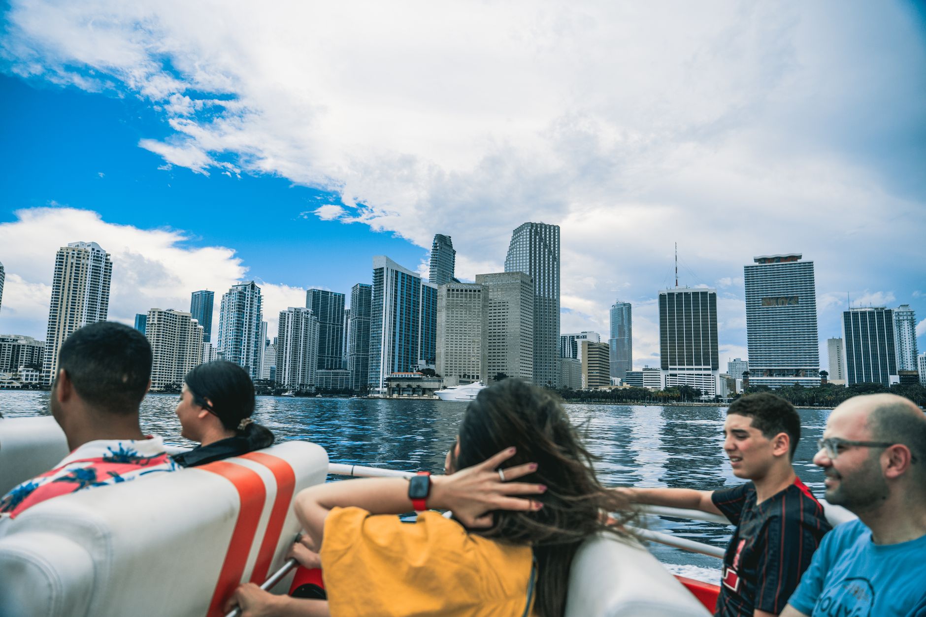 Group enjoying boat tour on Biscayne Bay Miami